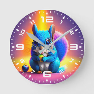 Blue Squirrel Eating A Fruit-79577 Round Clock