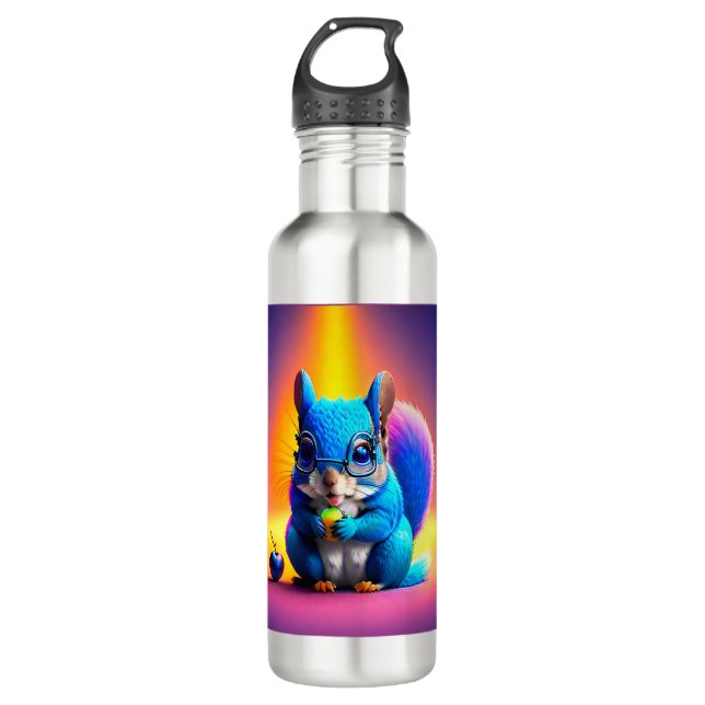 Blue Squirrel Eating A Fruit-79577 Stainless Steel Water Bottle (Front)