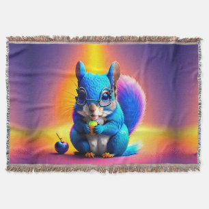 Blue Squirrel Eating A Fruit-79577 Throw Blanket