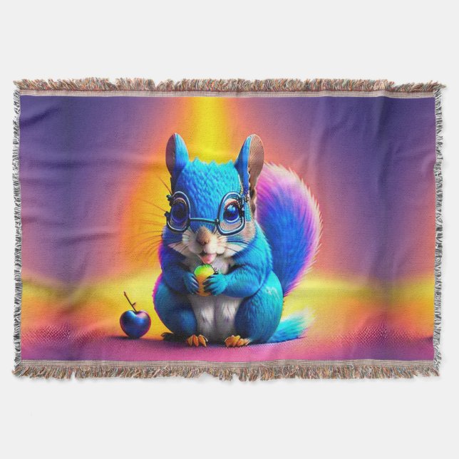 Blue Squirrel Eating A Fruit-79577 Throw Blanket (Front)