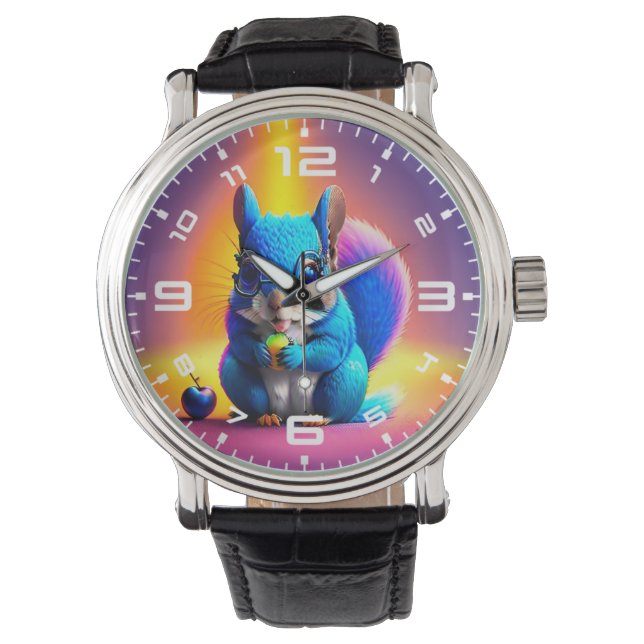 Blue Squirrel Eating A Fruit-79577 Watch (Front)