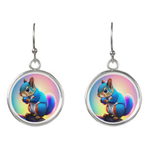 Blue Squirrel Eating a Fruit-79597 Earrings