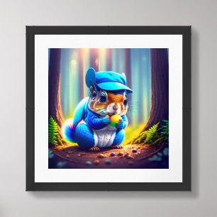 Blue Squirrel Eating A Fruit-79599 Framed Art