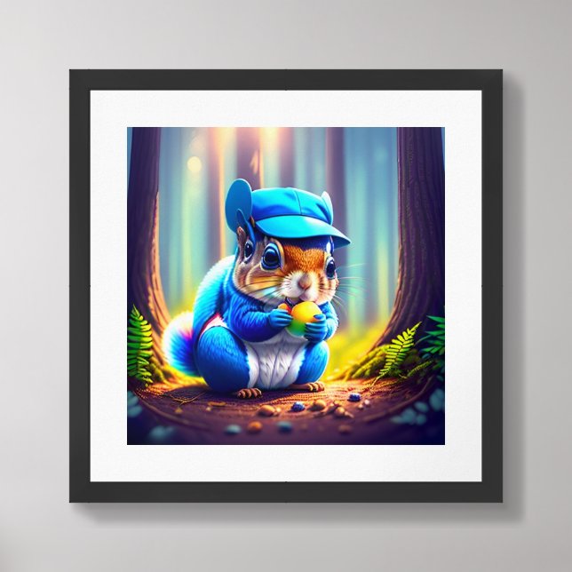 Blue Squirrel Eating A Fruit-79599 Framed Art (Framed Front)