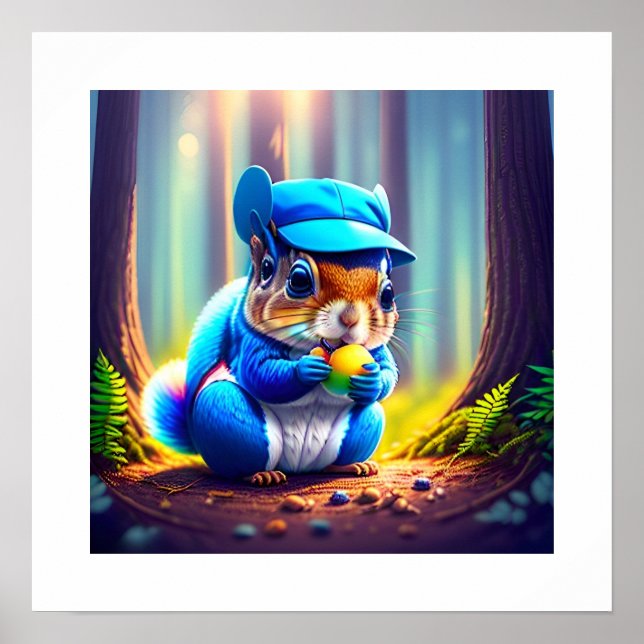Blue Squirrel Eating A Fruit-79599 Framed Art (Front)