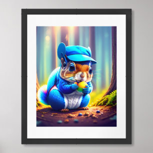 Blue Squirrel Eating A Fruit-79599 Framed Art