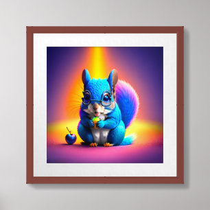 Blue Squirrel Eating A Fruit-98989 Framed Art