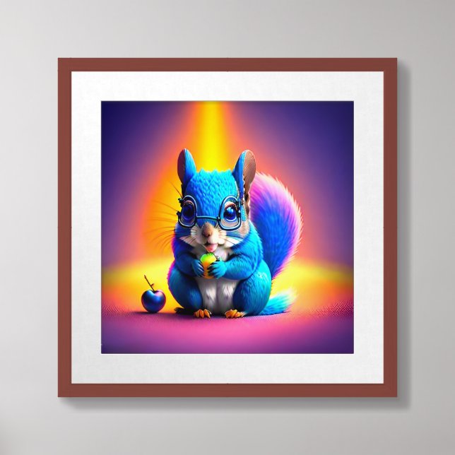 Blue Squirrel Eating A Fruit-98989 Framed Art (Framed Front)