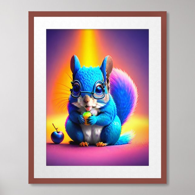 Blue Squirrel Eating A Fruit-98989 Framed Art (Framed Front)
