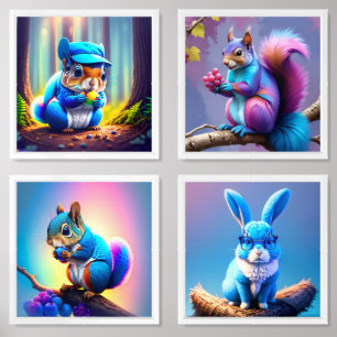 Blue Squirrel on the Branch  Wall Art Sets