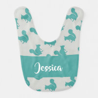 Blue squirrels on gray baby bib