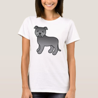 Blue Staffordshire Bull Terrier Cartoon Dog T-Shirt