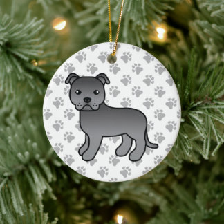 Blue Staffordshire Bull Terrier Cute Cartoon Dog Ceramic Ornament