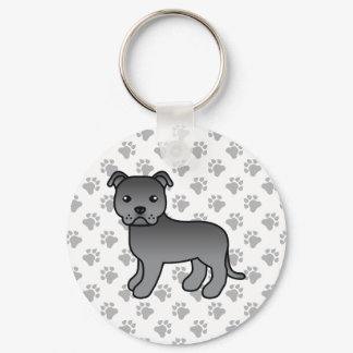 Blue Staffordshire Bull Terrier Cute Cartoon Dog Keychain