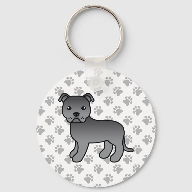 Blue Staffordshire Bull Terrier Cute Cartoon Dog Keychain (Front)