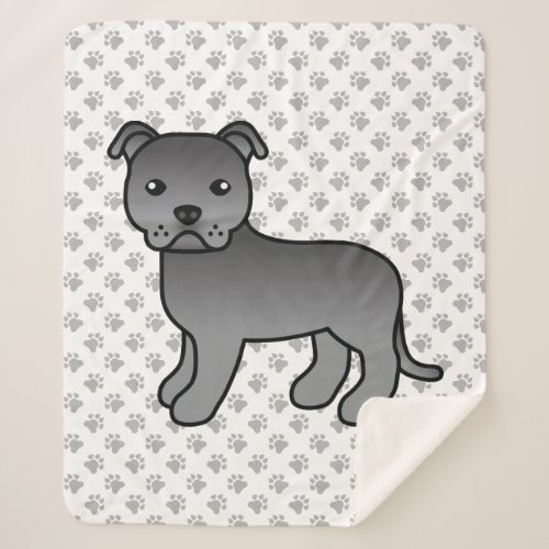 Blue Staffordshire Bull Terrier Cute Cartoon Dog Sherpa Blanket