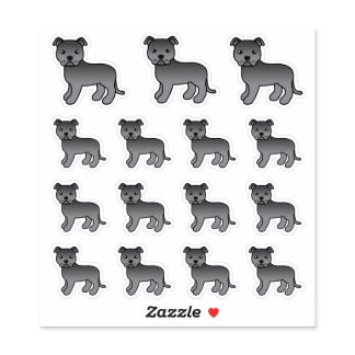Blue Staffordshire Bull Terrier Cute Cartoon Dogs Sticker