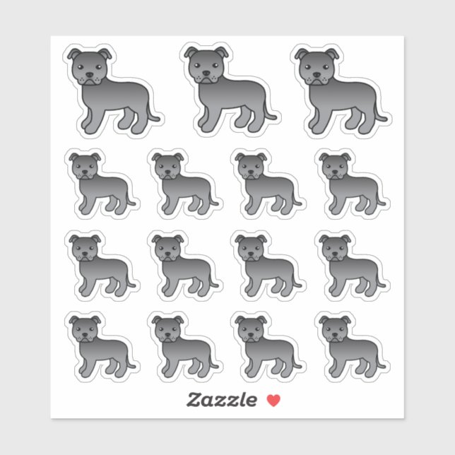 Blue Staffordshire Bull Terrier Cute Cartoon Dogs Sticker (Sheet)