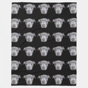 Blue Staffordshire Bull Terrier Puppy Face, Black Fleece Blanket