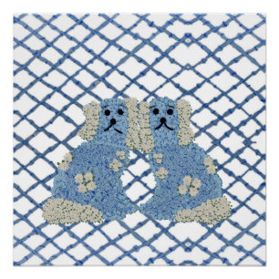 Blue Staffordshire Dogs Lattice Trellis    Poster
