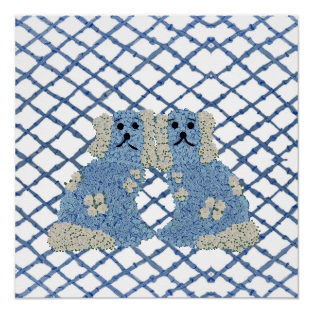 Blue Staffordshire Dogs Lattice Trellis    Poster (Front)