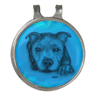 Blue Staffy Puppy Golf Hat Clip