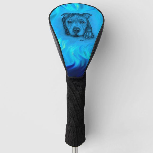 Blue Staffy Puppy Golf Head Cover (Front)