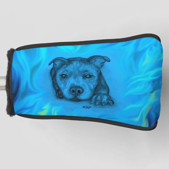 Blue Staffy Puppy Golf Head Cover (Front)
