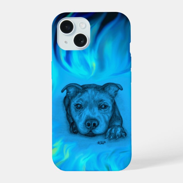 Blue Staffy Puppy iPhone 15 Case (Back)