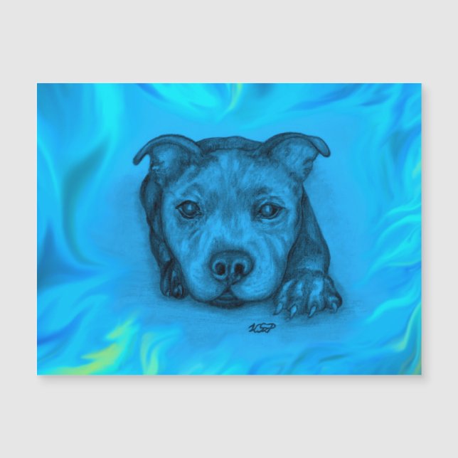 Blue Staffy Puppy Magnetic Card (Front)