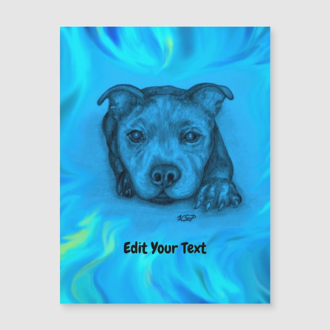 Blue Staffy Puppy Magnetic Card (Front)