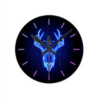 BLUE STAG SKULL Neon Light Style Personalized Wall Round Clock