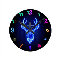 BLUE STAG SKULL Neon Light Style Personalized Wall Round Clock