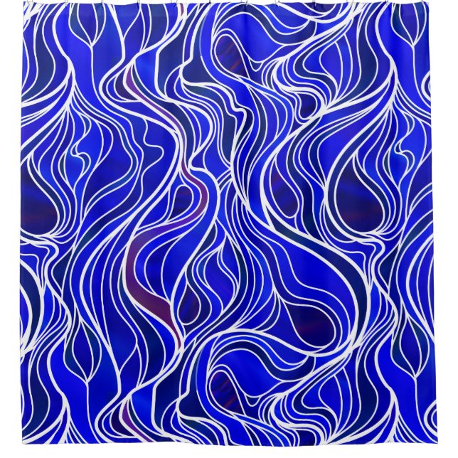 Blue Stained Glass Abstract Shower Curtain (Front)