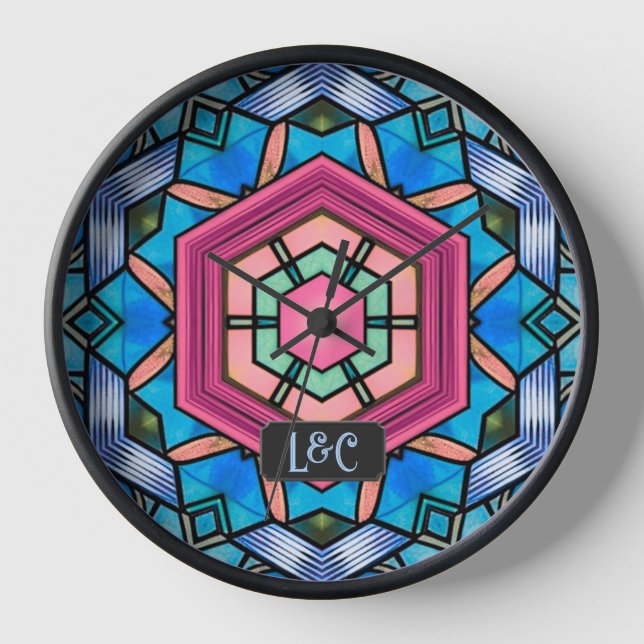 Blue Stained Glass Art Deco Vintage Couples Clock (Front)