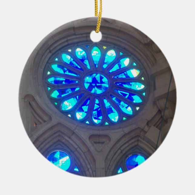 Blue Stained Glass Ceramic Ornament (Front)