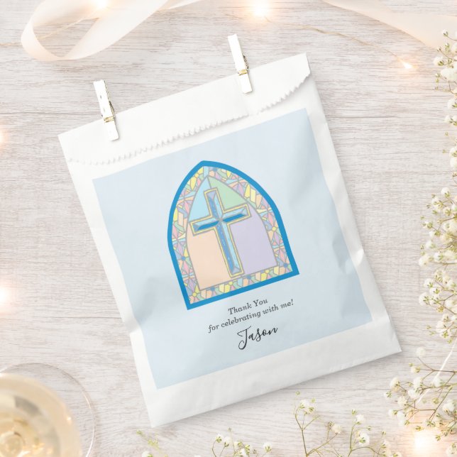 Blue Stained Glass First Communion Favor Bag (Clipped)