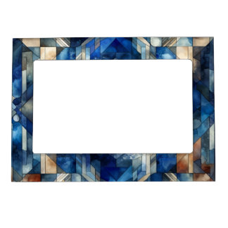 Blue Stained Glass Geometric Watercolor Magnetic Frame