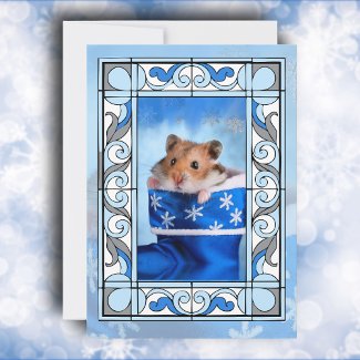 Blue Stained Glass Hamster Christmas