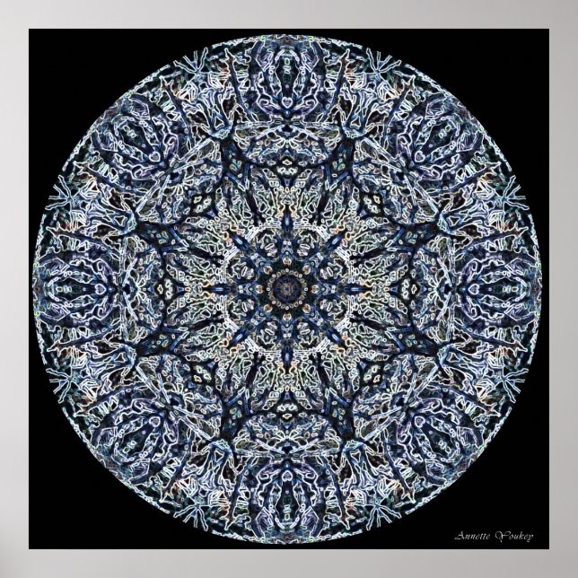 Blue Stained-Glass Mandala Poster (Front)