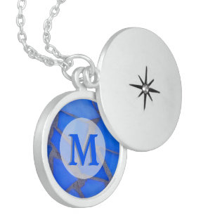 Blue Stained Glass Mosaic with Monogram Sterling Silver Necklace