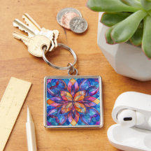 Blue Stainglass Square Keychain
