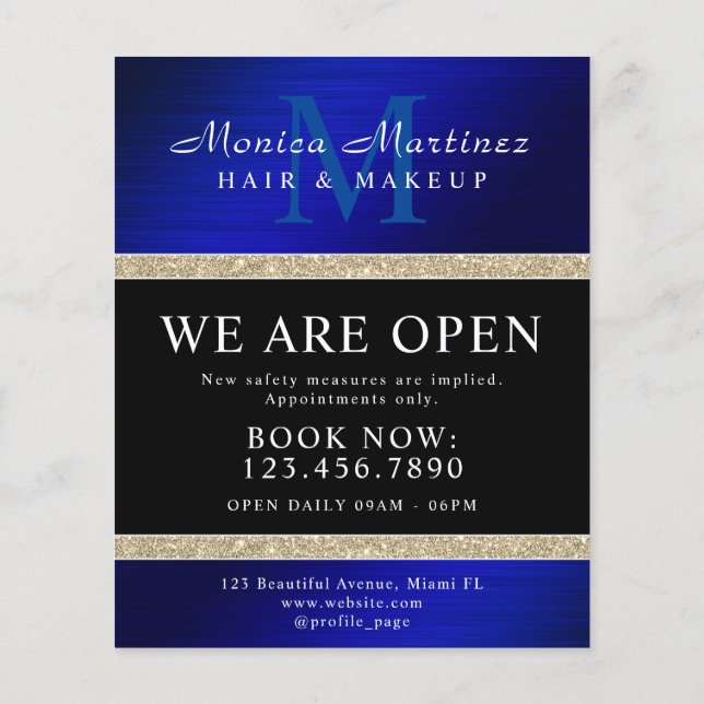 Blue stainless steel metal gold glitter flyer (Back)