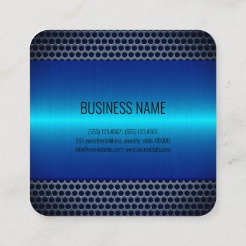 Blue Stainless Steel Metal Look Square Business Card by NhanNgo at Zazzle