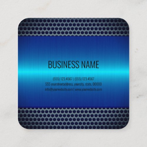 Blue Stainless Steel Metal Look Square Business Card