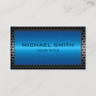 Blue Stainless Steel Modern Metal Border Business Card