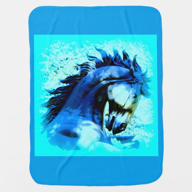 blue  stallion boy receiving blanket (Front)