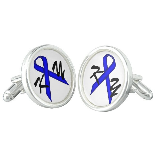 Blue Standard Ribbon by Kenneth Yoncich Cufflinks (Angled)