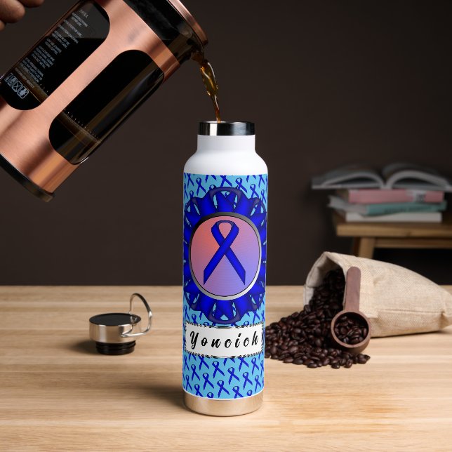 Blue Standard Ribbon by Kenneth Yoncich Water Bottle (Coffee)