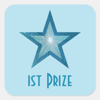 Blue Star '1st Prize' square sticker pale blue